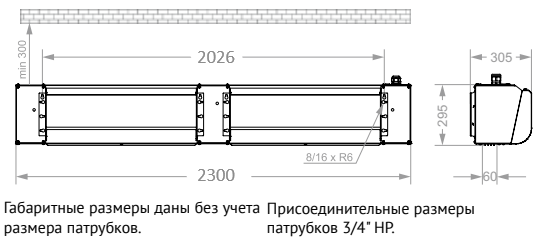 Габаритные размеры тепловой завесы КЭВ-18П3023Е Тепломаш Габаритные размеры тепловой завесы КЭВ-18П3023Е Тепломаш
