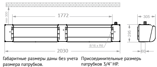 Габаритные размеры тепловой завесы КЭВ-18П3043Е Тепломаш Габаритные размеры тепловой завесы КЭВ-18П3043Е Тепломаш