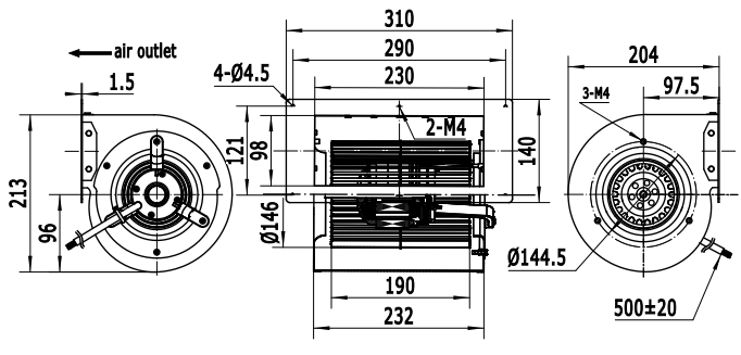 Габаритные размеры LXFFD2E146-190-M92-45-B232 Габаритные размеры LXFFD2E146-190-M92-45-B232