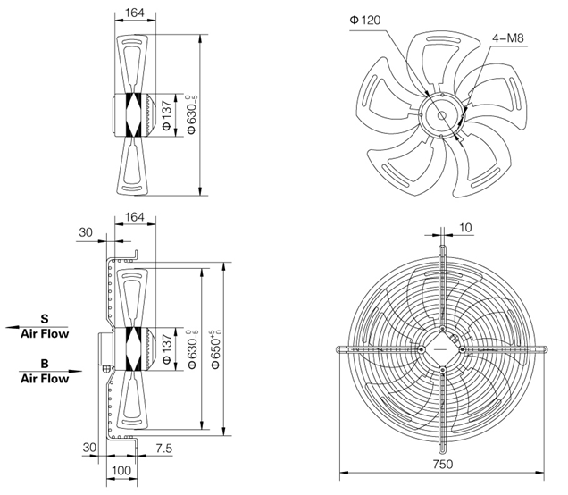 Габаритные размеры YWF-4D-630-S-137/70-G Standard Габаритные размеры YWF-4D-630-S-137/70-G Standard