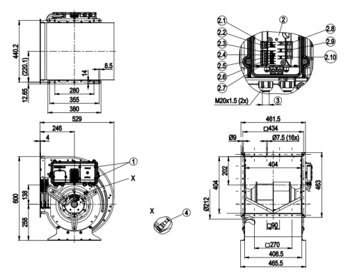 Габаритные размеры вентилятора D3G310-GG05-01