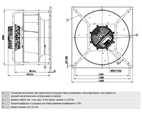 Габаритные размеры вентилятора K3G500-AP25-68