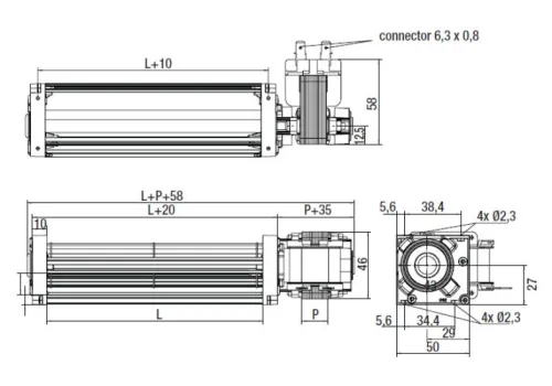 Габаритные размеры тангенциального вентилятора QL3/3500A3-2112LH-449 co