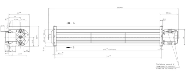 Габаритные размеры тангенциального вентилятора QL4/3000A26-2112LH-445 ck
