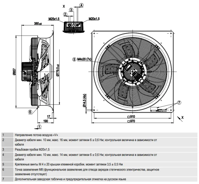 Габаритные размеры вентилятора W3G800-GV01-91 Ebmpapst