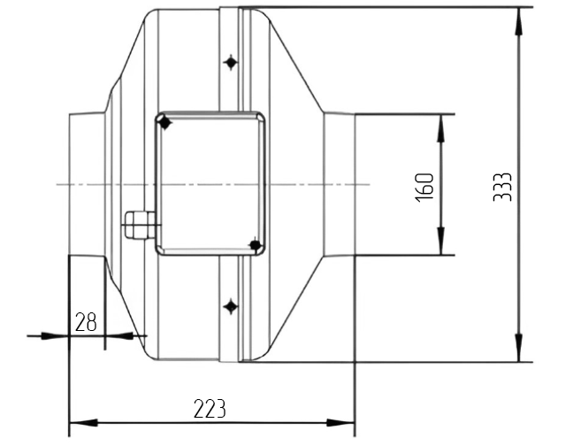 Габаритные размеры центробежного вентилятора Weiguang LXFB2E220/44-P92/25-G160