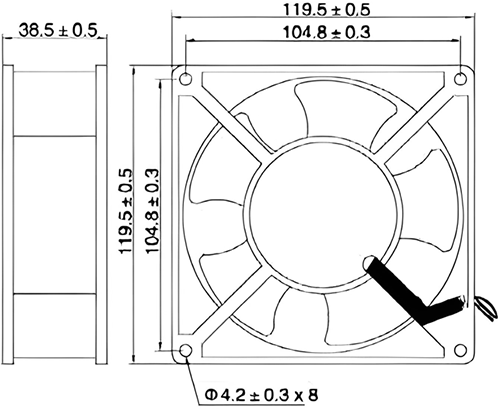 Габаритные размеры компактного вентилятора Weiguang YJF-12038HB-7