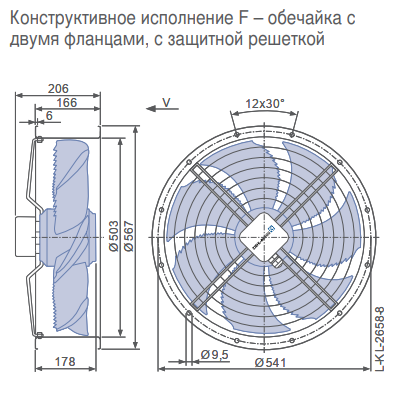 Габаритные размеры осевого вентилятора FN050-SDF.4F.V7P1 FN Ziehl-Abegg