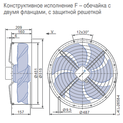 Габаритные размеры осевого вентилятора FN045-SDF.4F.V7P1 FN Ziehl-Abegg
