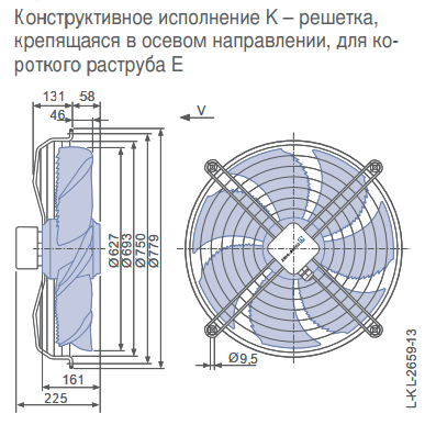 Габаритные размеры осевого вентилятора FN063-SDW.4I.A7P1 FN Ziehl-Abegg
