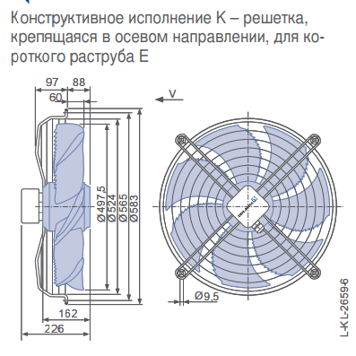 Габаритные размеры осевого вентилятора FN050-VDK.4I.V7P1 FN Ziehl-Abegg