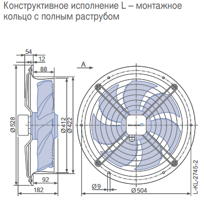 Габаритные размеры осевого вентилятора FN040-4EL.2F.A7P1 FN Ziehl-Abegg Габаритные размеры осевого вентилятора FN040-4EL.2F.A7P1 FN Ziehl-Abegg