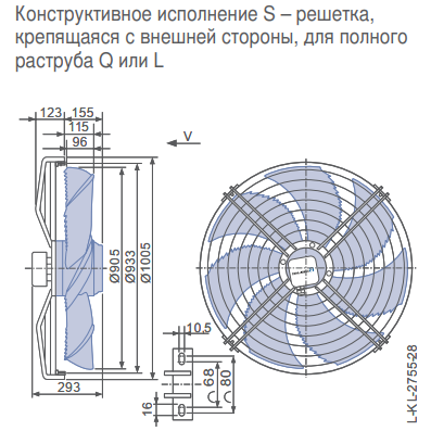 Габаритные размеры осевого вентилятора FN091-SDS.7M.V5P1 FN Ziehl-Abegg