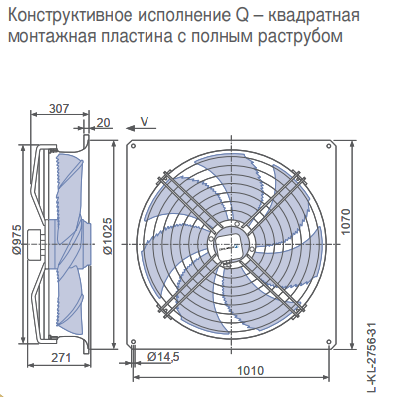 Габаритные размеры осевого вентилятора FN091-ADQ.6N.V7P2 FN Ziehl-Abegg