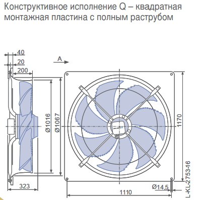 Габаритные размеры осевого вентилятора FN100-SDQ.7Q.A5P1 FN Ziehl-Abegg Габаритные размеры осевого вентилятора FN100-SDQ.7Q.A5P1 FN Ziehl-Abegg