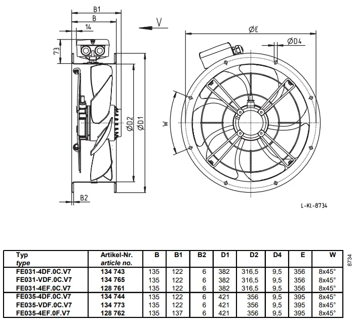 Габаритные размеры FE035-4DF.0C.V7